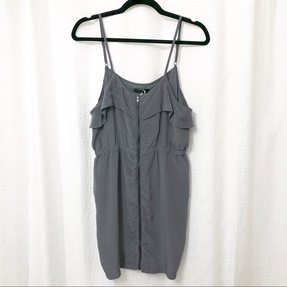 LF Millau Gray Silk Blend Ruffle Zip Up Dress sz S